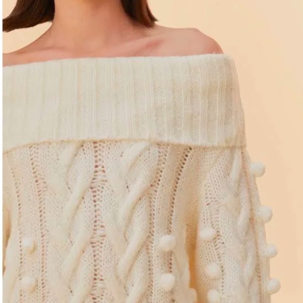 Farm Rio Braided Midi Sweater off shoulder chunky knit Dress Sz M NWT fall luxe - Picture 5 of 13
